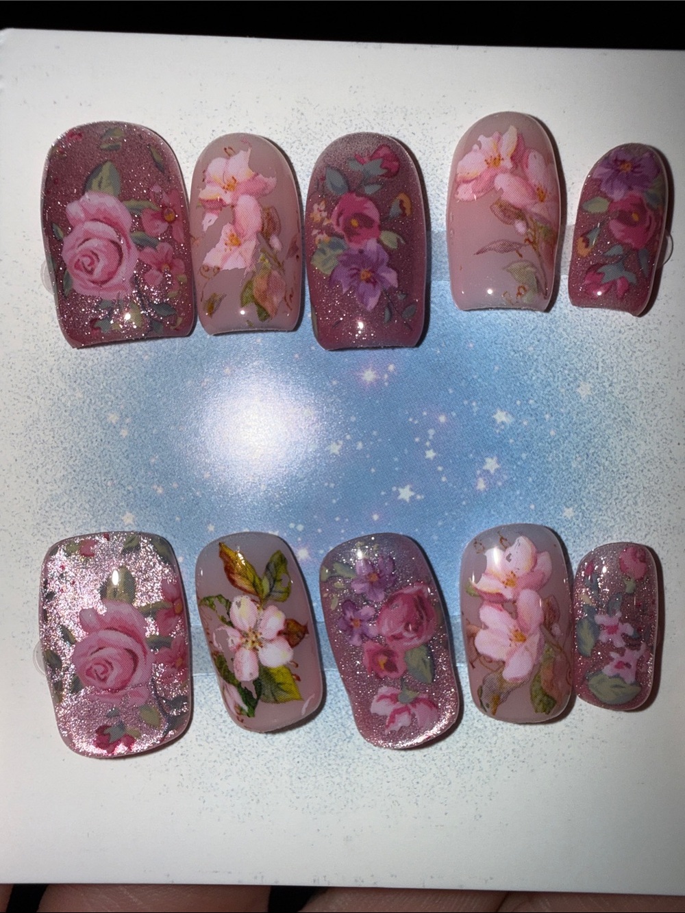 Floral Pink Press-On Nail Set - Handmade Women Accessories